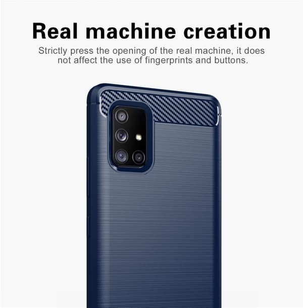 Samsung Galaxy A71 4G Suojakuori Suojakotelo joustavasta TPU-silikonista ruostumattoman teräksen ja hiilikuidun näköisenä