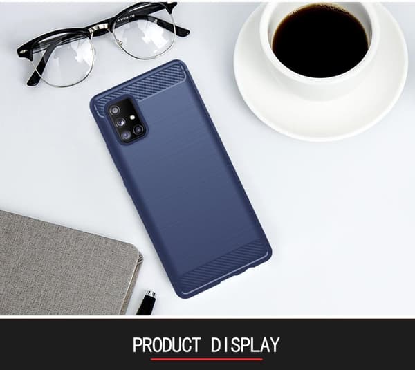 Samsung Galaxy A71 4G Suojakuori Suojakotelo joustavasta TPU-silikonista ruostumattoman teräksen ja hiilikuidun näköisenä