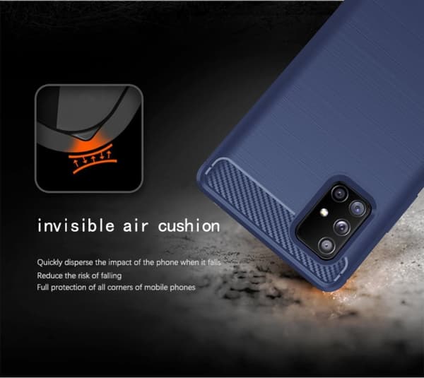 Samsung Galaxy A71 4G Skal Fodral av flexibelt TPU-silikon i rostfritt stål-kolfiber-look Skyddsfodral