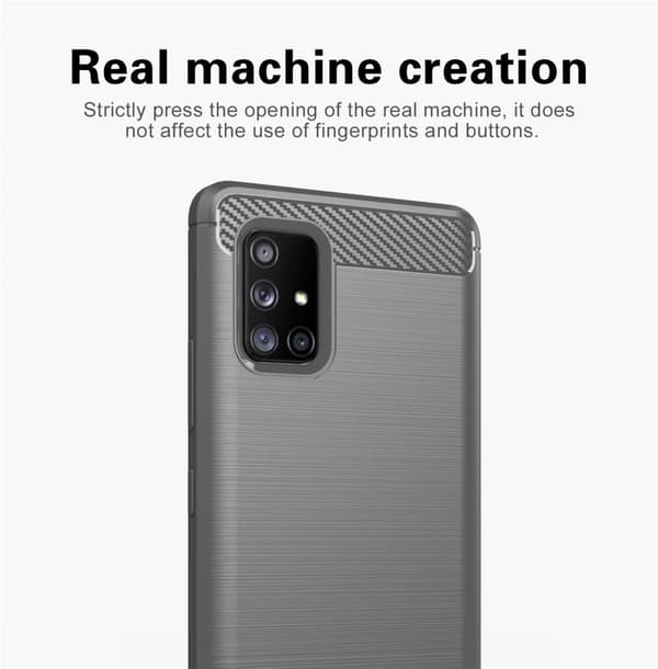Samsung Galaxy A71 4G Suojakuori Suojakotelo joustavasta TPU-silikonista ruostumattoman teräksen ja hiilikuidun näköisenä