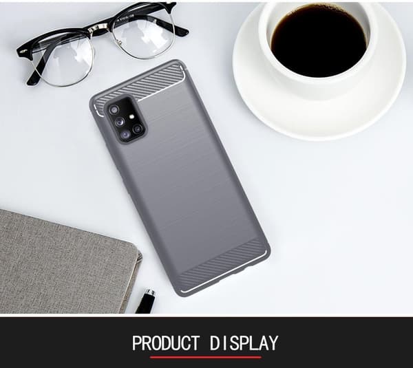 Samsung Galaxy A71 4G Suojakuori Suojakotelo joustavasta TPU-silikonista ruostumattoman teräksen ja hiilikuidun näköisenä