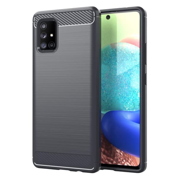 Samsung Galaxy A71 4G Suojakuori Suojakotelo joustavasta TPU-silikonista ruostumattoman teräksen ja hiilikuidun näköisenä
