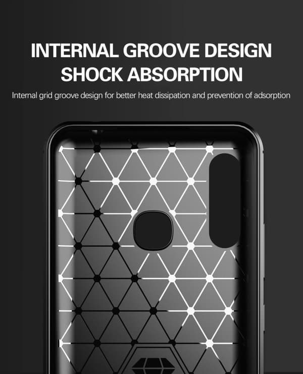 Samsung Galaxy A70e Skal Fodral av flexibelt TPU-silikon i rostfritt stål-kolfiber-look Skyddsfodral