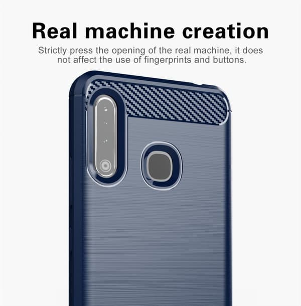 Samsung Galaxy A70e Skal Fodral av flexibelt TPU-silikon i rostfritt stål-kolfiber-look Skyddsfodral