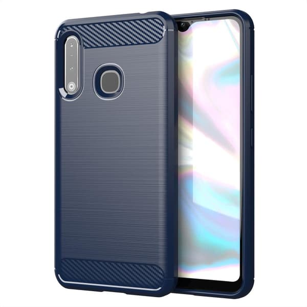 Deksel til Samsung Galaxy A70e Beskyttelsesdeksel av fleksibelt TPU-silikon i rustfritt stål-karbonfiberutseende