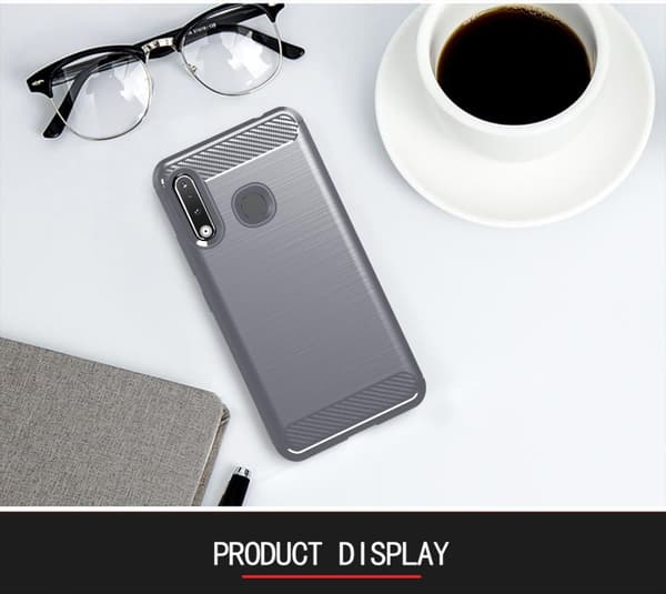 Samsung Galaxy A70e Skal Fodral av flexibelt TPU-silikon i rostfritt stål-kolfiber-look Skyddsfodral