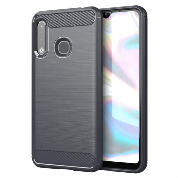 Samsung Galaxy A70e Skal Fodral av flexibelt TPU-silikon i rostfritt stål-kolfiber-look Skyddsfodral