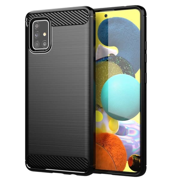 Samsung Galaxy A51 4G / M40s Suojakuori Suojakotelo joustavasta TPU-silikonista ruostumattoman teräksen ja hiilikuidun näköisenä