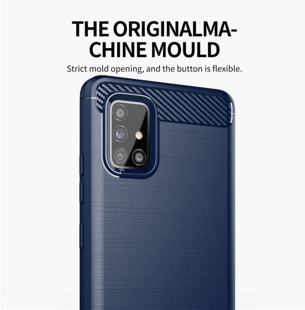 Samsung Galaxy A51 4G / M40s Suojakuori Suojakotelo joustavasta TPU-silikonista ruostumattoman teräksen ja hiilikuidun näköisenä
