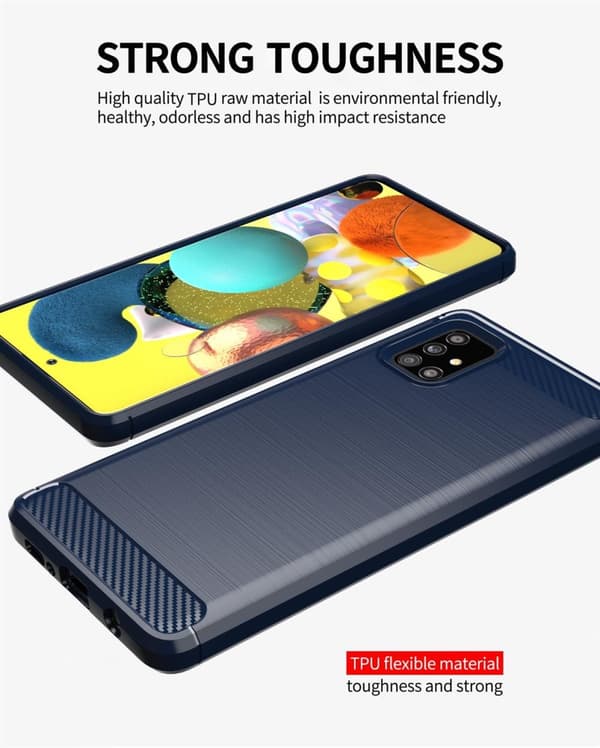 Samsung Galaxy A51 4G / M40s Suojakuori Suojakotelo joustavasta TPU-silikonista ruostumattoman teräksen ja hiilikuidun näköisenä