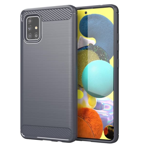 Deksel til Samsung Galaxy A51 4G / M40s Beskyttelsesdeksel av fleksibelt TPU-silikon i rustfritt stål-karbonfiberutseende BØRSTET GRÅ