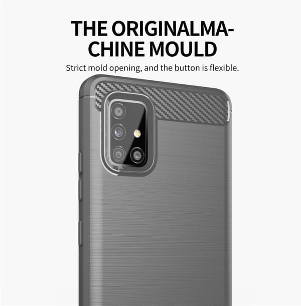 Samsung Galaxy A51 4G / M40s Suojakuori Suojakotelo joustavasta TPU-silikonista ruostumattoman teräksen ja hiilikuidun näköisenä