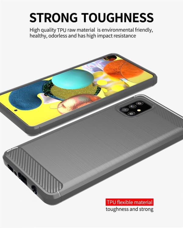 Samsung Galaxy A51 4G / M40s Suojakuori Suojakotelo joustavasta TPU-silikonista ruostumattoman teräksen ja hiilikuidun näköisenä