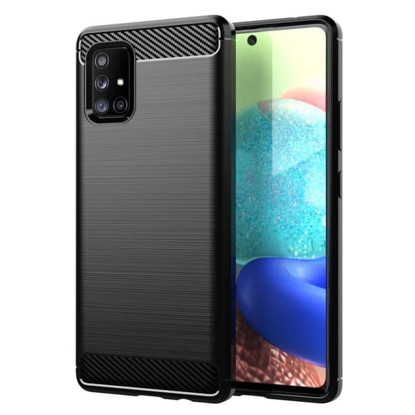 Samsung Galaxy A71 5G Suojakuori Suojakotelo joustavasta TPU-silikonista ruostumattoman teräksen ja hiilikuidun näköisenä