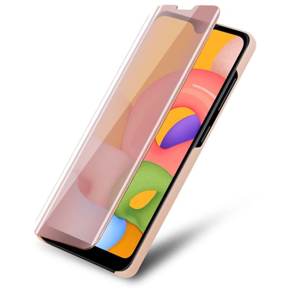 Samsung Galaxy A01 Skal Plånboksfodral Clear View Mirror Skyddsomslag med standfunktion 360 graders skydd