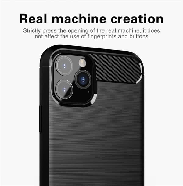 Apple iPhone 11 PRO Suojakuori Suojakotelo joustavasta TPU-silikonista ruostumattoman teräksen ja hiilikuidun näköisenä