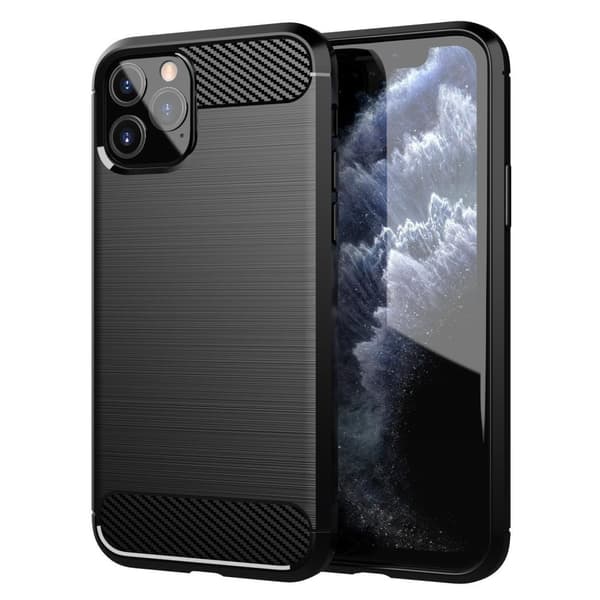 Apple iPhone 11 PRO Suojakuori Suojakotelo joustavasta TPU-silikonista ruostumattoman teräksen ja hiilikuidun näköisenä