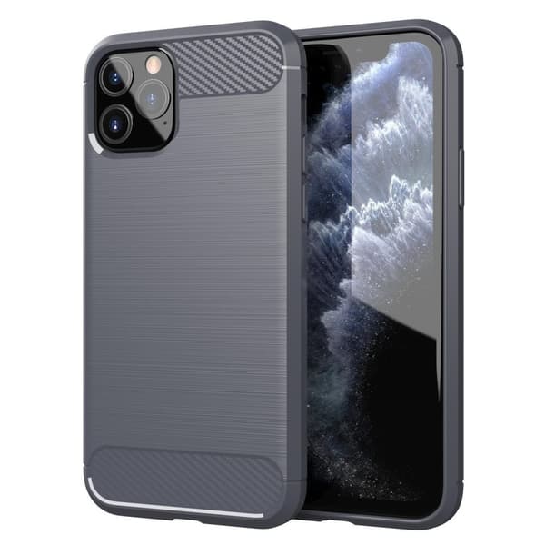Deksel til iPhone 11 PRO Beskyttelsesdeksel av fleksibelt TPU-silikon i rustfritt stål-karbonfiberutseende