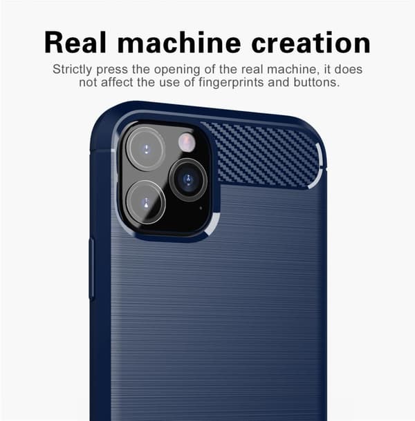 Apple iPhone 11 PRO Suojakuori Suojakotelo joustavasta TPU-silikonista ruostumattoman teräksen ja hiilikuidun näköisenä