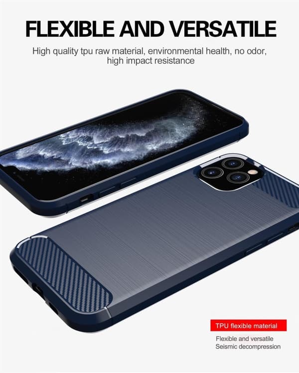 Apple iPhone 11 PRO Suojakuori Suojakotelo joustavasta TPU-silikonista ruostumattoman teräksen ja hiilikuidun näköisenä