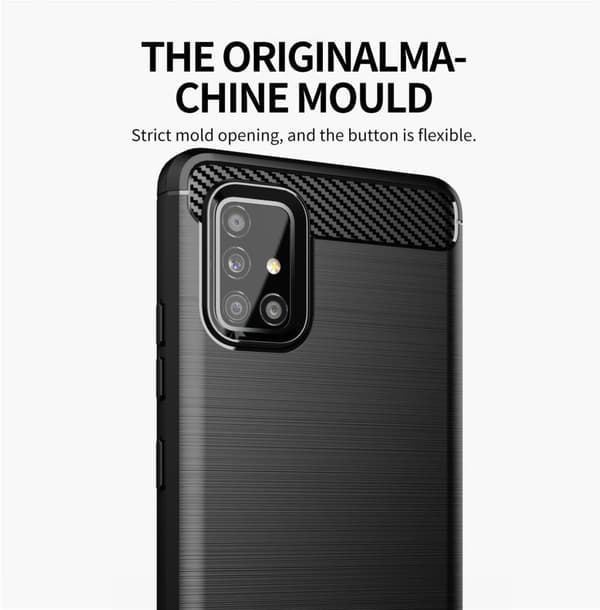Deksel til Samsung Galaxy A51 5G Beskyttelsesdeksel av fleksibelt TPU-silikon i rustfritt stål-karbonfiberutseende