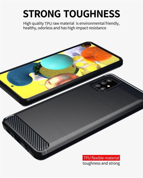 Deksel til Samsung Galaxy A51 5G Beskyttelsesdeksel av fleksibelt TPU-silikon i rustfritt stål-karbonfiberutseende