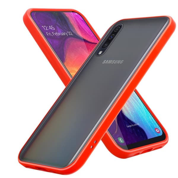 Deksel for Samsung Galaxy A70 / A70s med TPU-silikon på innsiden og matt plast på baksiden Matt rød - svarte knapper