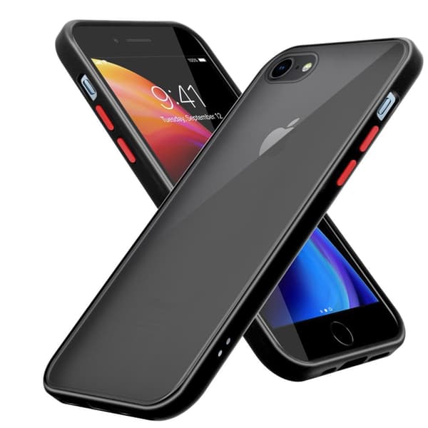 Apple iPhone 6 / 6S / 7 / 7S / 8 / SE 2020 Suojakuori Suojakotelo Hybrid jossa on TPU-silikoni sisäpuolella ja matta muovinen takapuoli Matt Black - punaiset napit