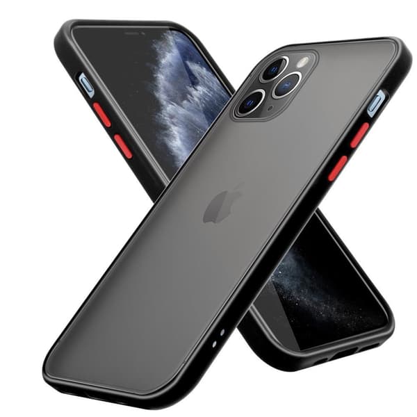 Apple iPhone 11 PRO Suojakuori Suojakotelo Hybrid jossa on TPU-silikoni sisäpuolella ja matta muovinen takapuoli Matt Black - punaiset napit