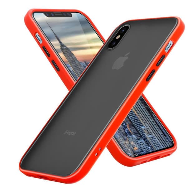 Deksel for iPhone X / XS med TPU-silikon på innsiden og matt plast på baksiden Matt rød - svarte knapper