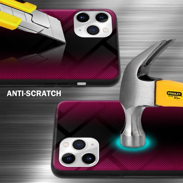 iPhone 11 PRO MAX Skal Fodral Case Cover Randigt utseende i TPU-silikon och baksida i härdat glas Skyddsfodral