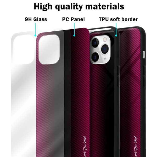 iPhone 11 PRO MAX Skal Fodral Case Cover Randigt utseende i TPU-silikon och baksida i härdat glas Skyddsfodral