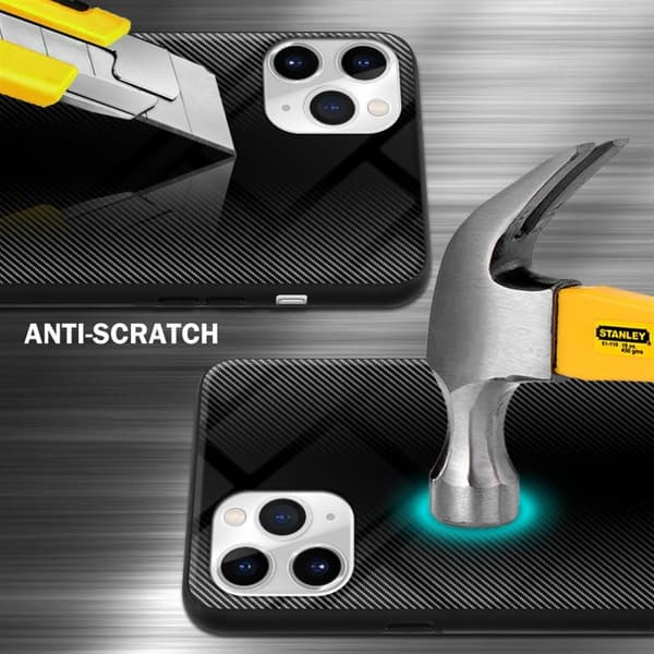 iPhone 11 PRO MAX Skal Fodral Case Cover Randigt utseende i TPU-silikon och baksida i härdat glas Skyddsfodral