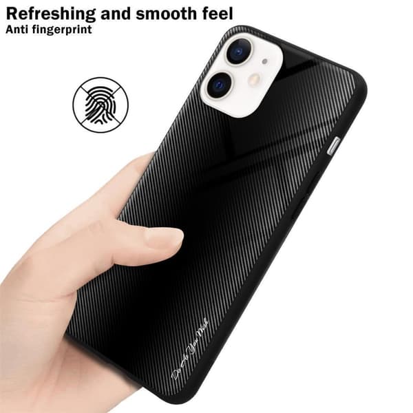 Deksel til iPhone 12 MINI Stripe optics Silikondeskel laget av TPU-silikon og bakside av herdet glass