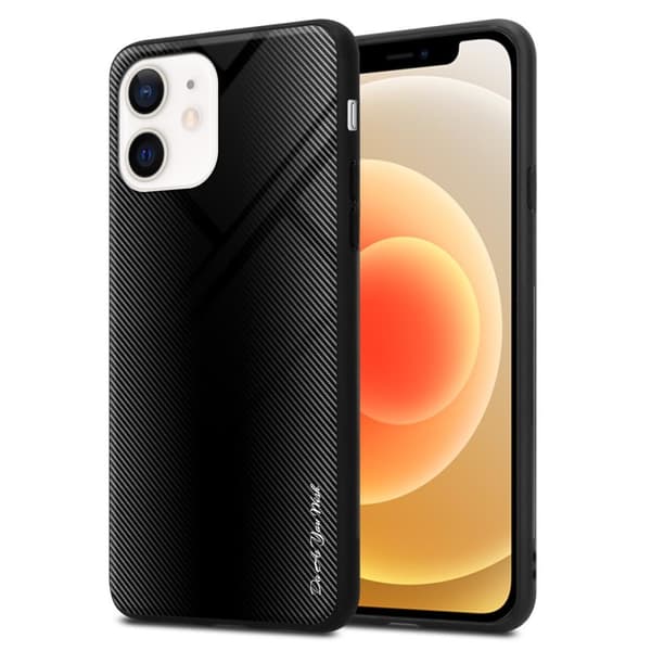 Deksel til iPhone 12 MINI Stripe optics Silikondeskel laget av TPU-silikon og bakside av herdet glass