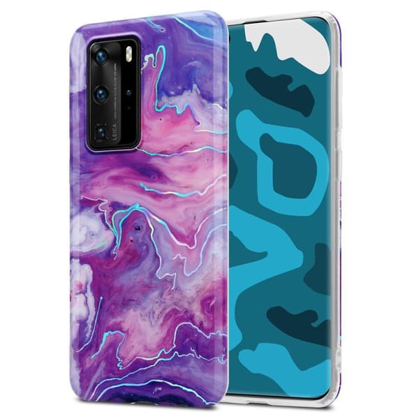 Huawei P40 PRO / P40 PRO+ Pungetui Cover Case () Lilla Pink Marmor Nr. 19