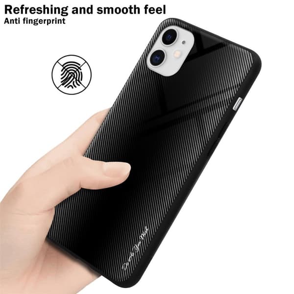 iPhone 11 Skal Fodral Case Cover Randigt utseende i TPU-silikon och baksida i härdat glas Skyddsfodral