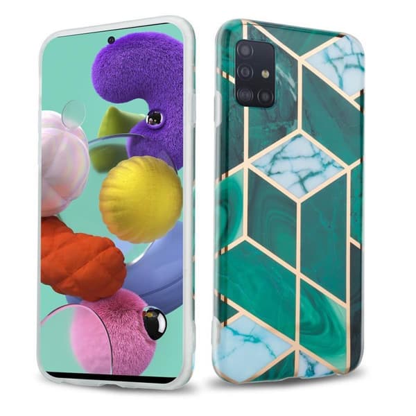 Samsung Galaxy A51 4G / M40s Suojakotelo Suojakuori valmistettu TPU silikoni kuvio mosaiikki Tummanvihreä valkokultainen marmori nro. 6