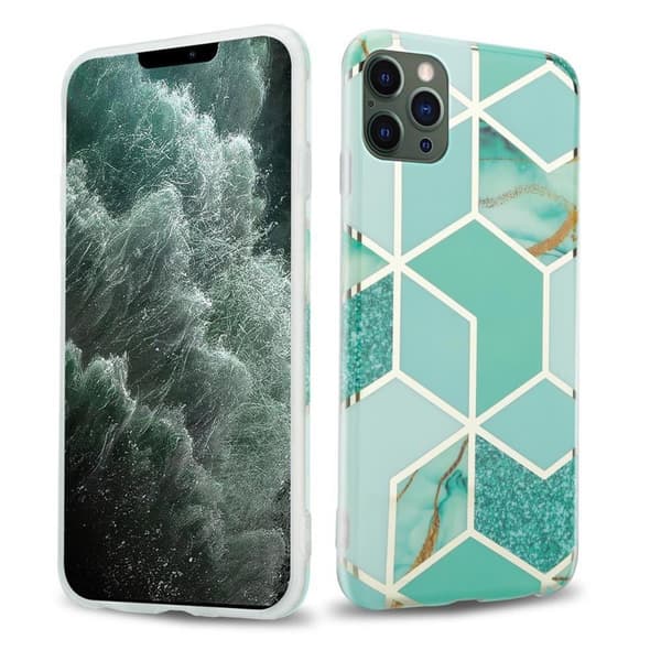 iPhone 12 PRO MAX Pungetui Cover Case () Grøn Lysegrøn Guldmarmor Nr. 3
