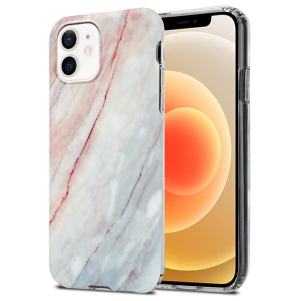 Apple iPhone 12 / 12 PRO Pungetui Cover Case () Pink hvid marmor nr. 21