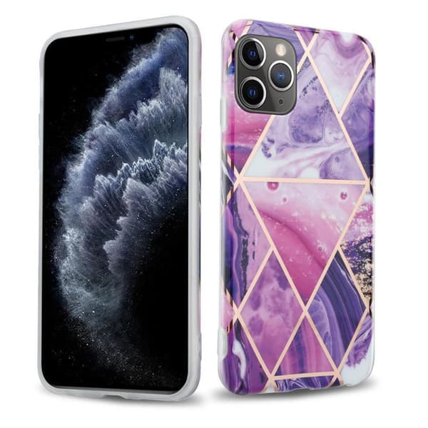 iPhone 11 PRO Skal Fodral Mobilskydd av TPU-silikon med mosaikmönster Lila Våg Marmor No. 14