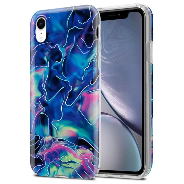 iPhone XR Skal Fodral Mobilskydd av TPU-silikon med mosaikmönster Blå Rosa Marmor No. 17