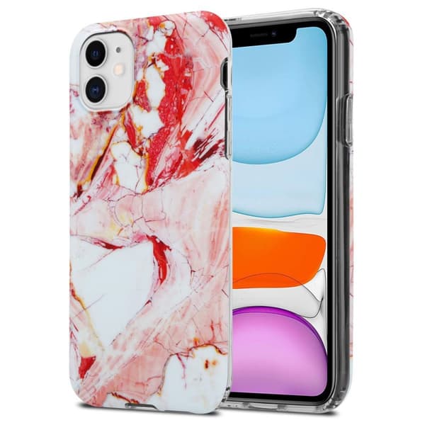 Lommebokdeksel til iPhone 11 Deksel av TPU-silikon med mosaikkmønster Hvit rosa marmor nr. 20