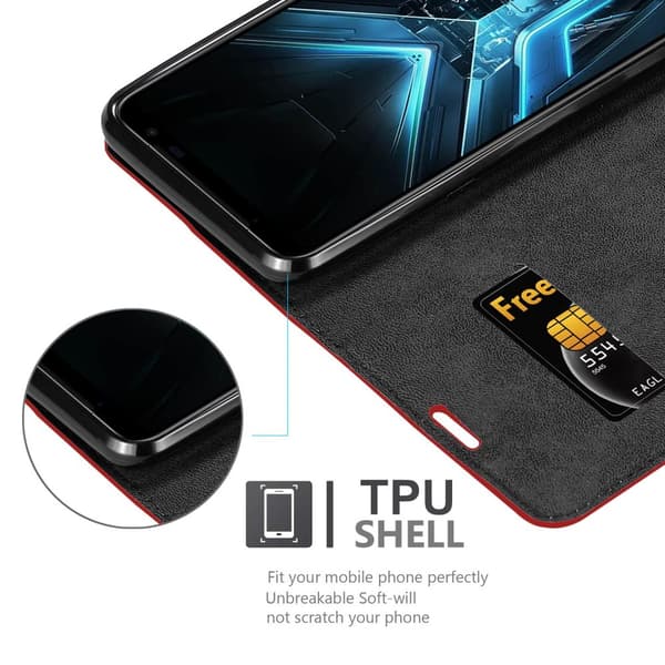 Lommebokdeksel til Asus ROG Phone 3 Deksel med magnetisk lukking, stativfunksjon og kortlomme