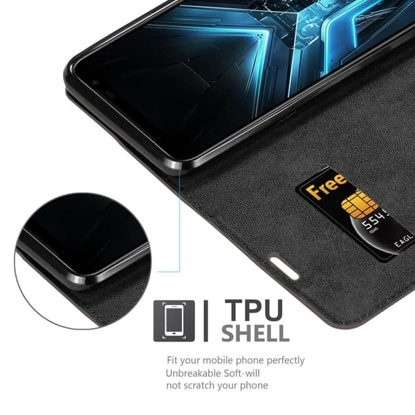 Lommebokdeksel til Asus ROG Phone 3 Deksel med magnetisk lukking, stativfunksjon og kortlomme
