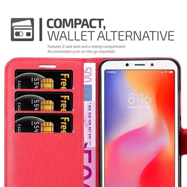 Deksel til Xiaomi RedMi 6 Lommebokdeksel med magnetisk lukking, stativfunksjon og kortlomme