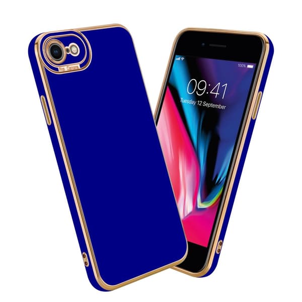 iPhone 7 / 7S / 8 / SE 2020 Fodral Skal av flexibel TPU-silikon och med kameraskydd Case Cover Glossy Blå - Rosé Guld