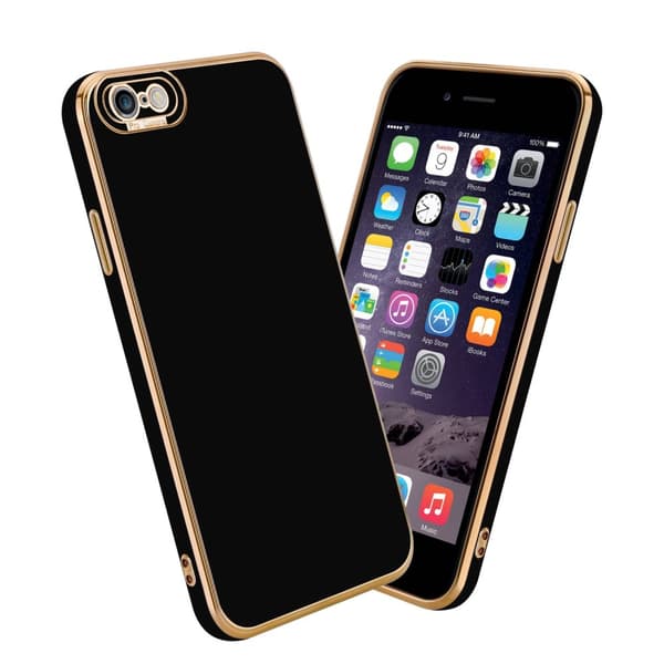 iPhone 6 / 6S Fodral Skal av flexibel TPU-silikon och med kameraskydd Case Cover Glossy Svart - Rosé Guld
