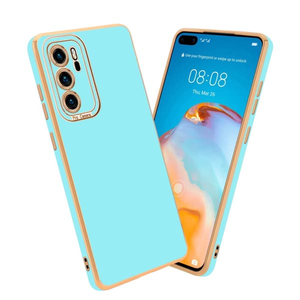 Huawei P40 Fodral Skal av flexibel TPU-silikon och med kameraskydd Case Cover Glossy Turkos - Rosé Guld