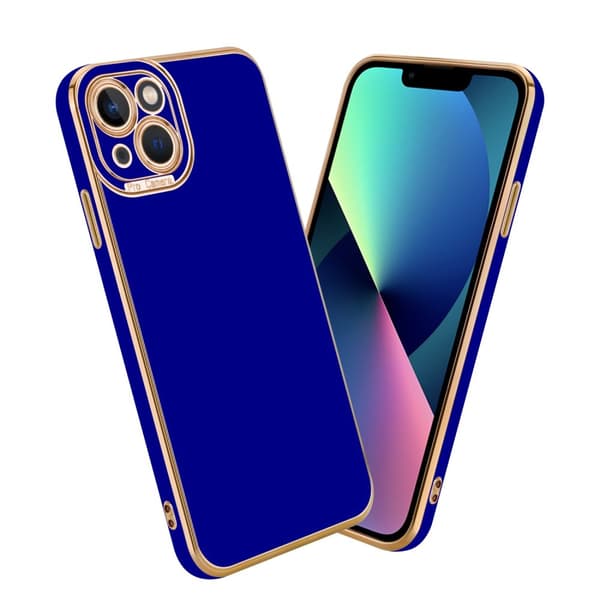 Silikondeksel til iPhone 13 med kamerabeskyttelse Glossy Blue - Rose Gold